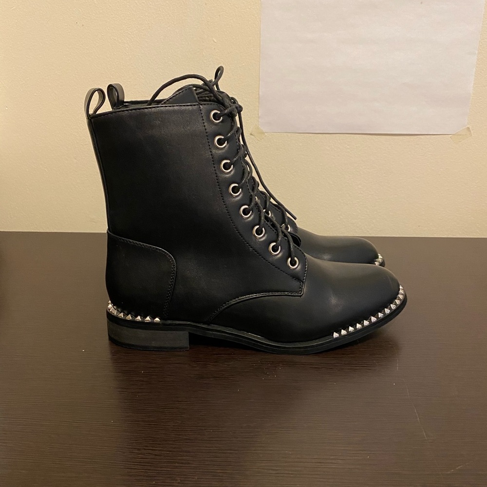 Boohoo Black Lace Up Boots w/ Studs